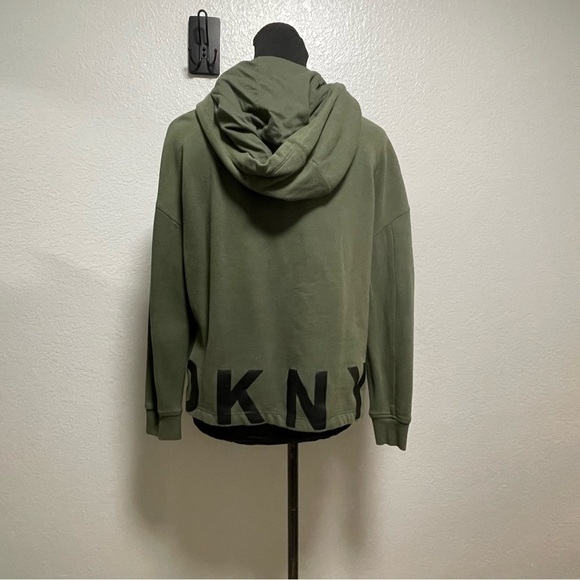 DKNY Half Zip Army Green Hooded Sweater Medium - Picture 6 of 8